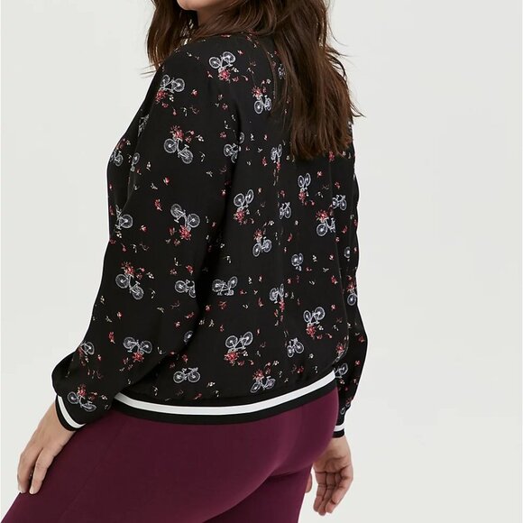 🆕🚲 BLACK CREPE FLORAL & BIKE BOMBER JACKET 🚲 - Picture 5 of 6